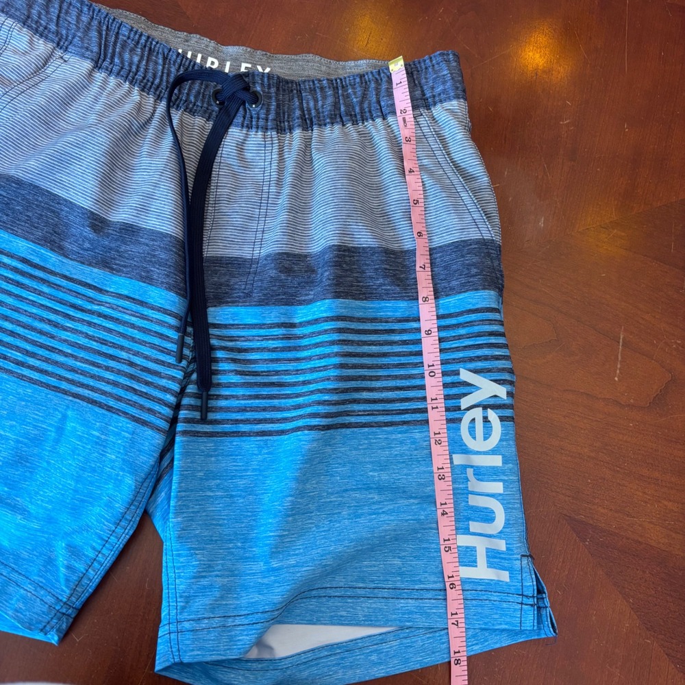 Hurley | Mens Medium | Striped Board Shorts | Blue Grey Swim Trunks | Liner - Picture 7 of 10
